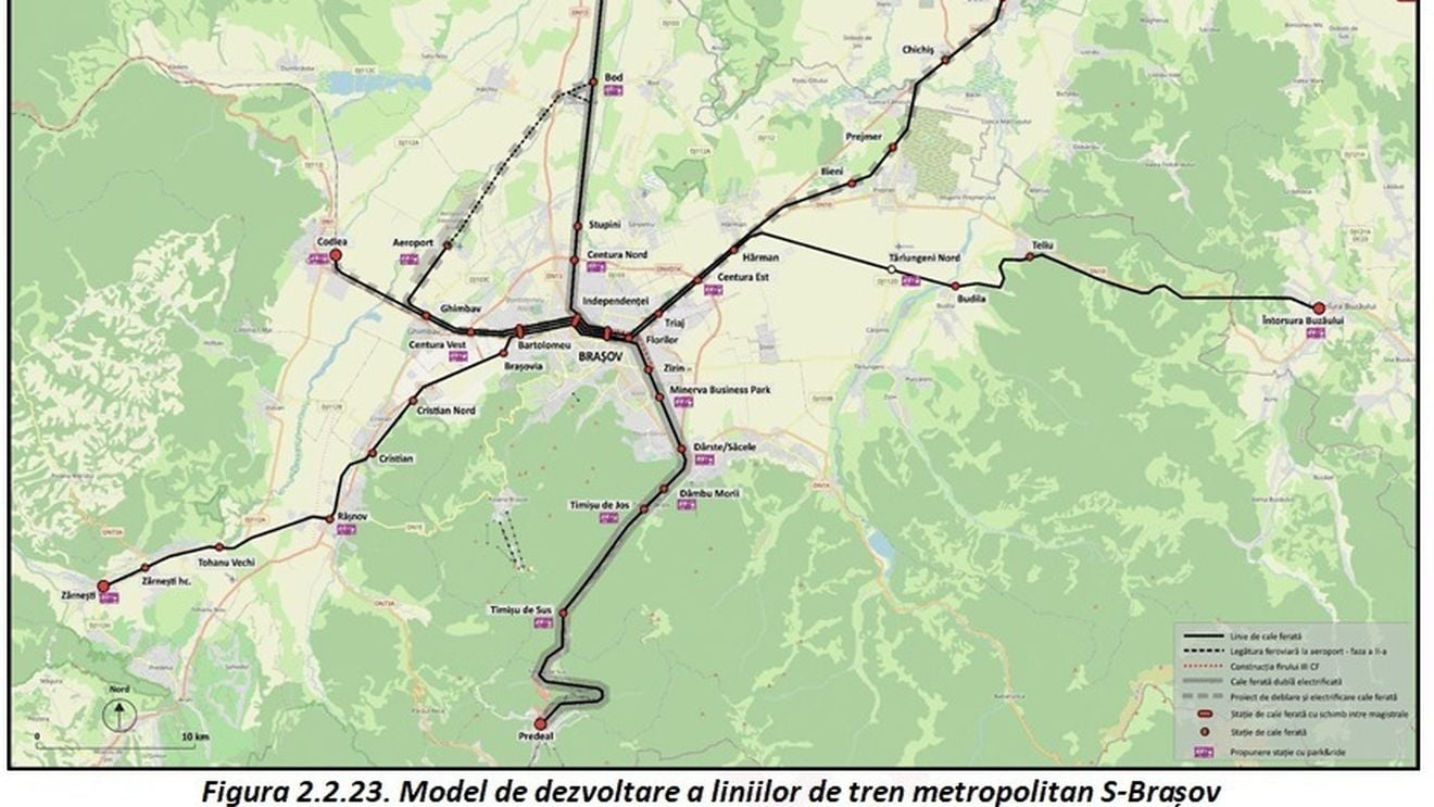 Tren Metropolitan la Brașov: 9 trasee propuse printre care linii spre Castelul Bran și Aeroportul Ghimbav sau un inel feroviar al municipiului Brașov