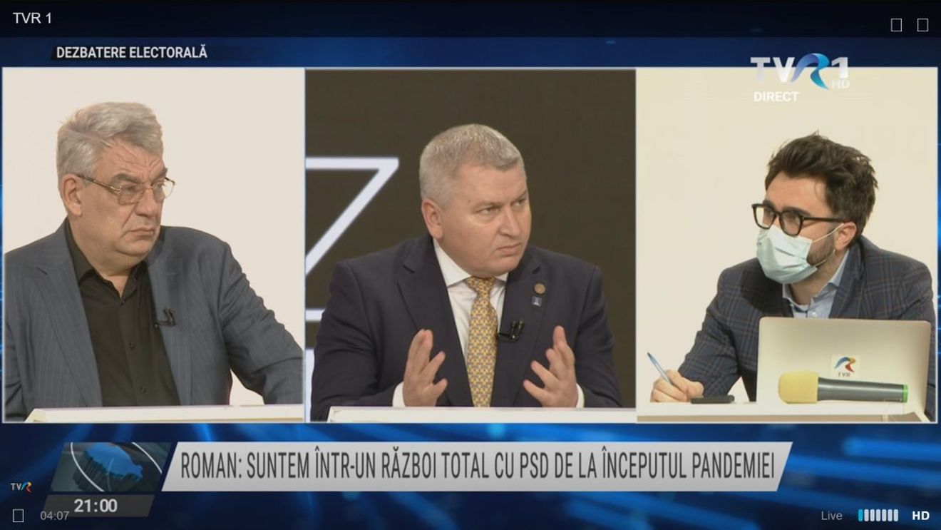 Dezbatere la TVR. Mihai Tudose (PSD): Care e diferența dintre o piață și un mall? Domle, mallul e penelist. Florin Roman (PNL): PSD urmărește suspendarea președintelui Iohannis după alegeri