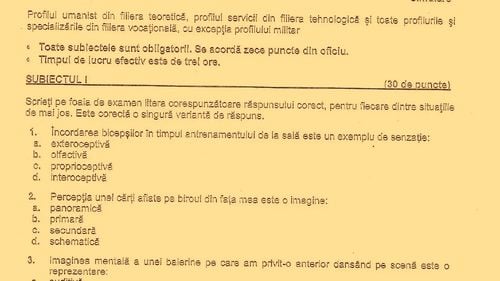 Subiectele de la Psihologie – simulare BAC 2023. Elevii au avut să formuleze un argument prin care să respingă afirmația „Inteligența este o aptitudine specială”