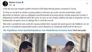 ”Miruță a plătit 2500 de euro pe noapte în Turcia”, postare ”suveranistă” devenită rapid virală pe Facebook / Ministrul dezminte și publică o factură de nici 2400 euro pentru trei persoane, 7 zile