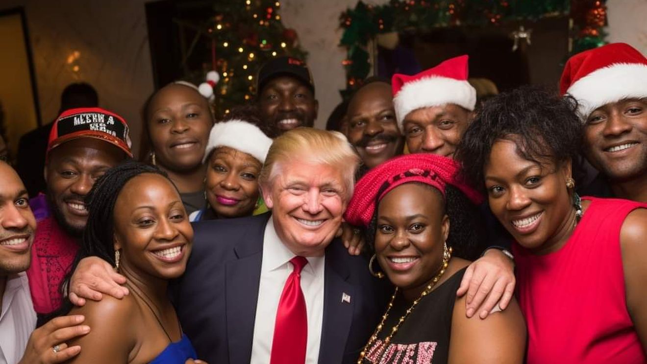 Imagini false create cu AI, în care Donald Trump apare înconjurat de alegători de culoare, distribuite pe internet pentru a-i încuraja pe afro-americani să voteze cu republicanul