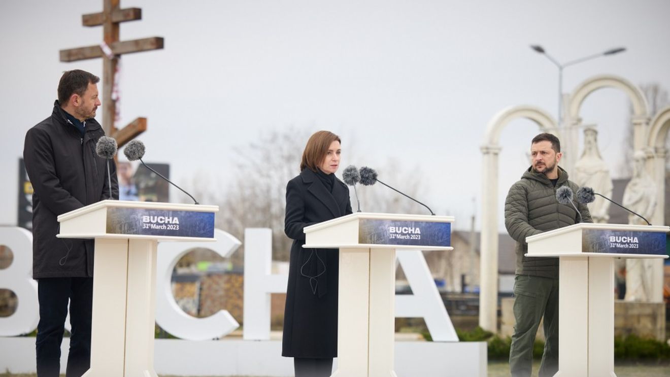 VIDEO Maia Sandu, la Bucea, alături de Zelenski: Credem în victoria Ucrainei! Crimele împotriva umanității trebuie să ducă la consecințe grave