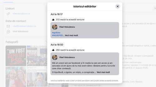 Vlad Voiculescu, consilier onorific al președintelui, derapaj pe Facebook / O primă versiune a unui mesaj conținea și hashtagul ”#M...PSD”