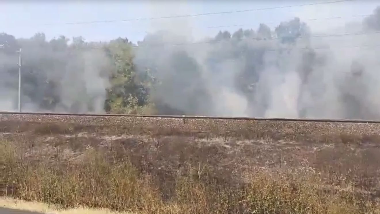 Trafic oprit în apropiere de DN6, în județul Dolj, din pricina incendiului de vegetaţie și a degajărilor mari de fum