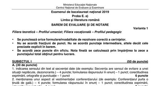 Baremul de la Limba și literatura română a fost publicat de Ministerul Educației