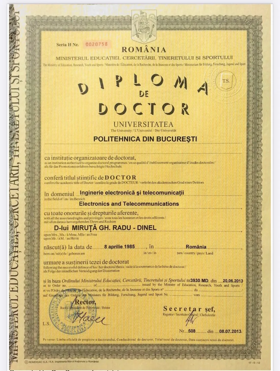 diplomă Radu Miruță
