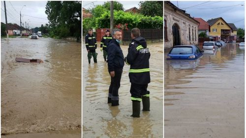 VIDEO Viitură puternică la Aiud: Străzi inundate, trenuri blocate și mașini distruse. Primăria îndeamnă populația la calm