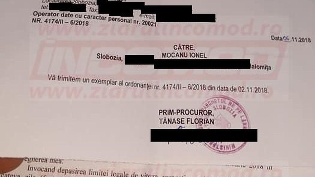 FOTODOCUMENTE Doi polițisti au fost amendați cu câte 5.000 de lei de către un procuror pe care l-au sancționat pentru că depășise viteza legală și avea ITP-ul expirat