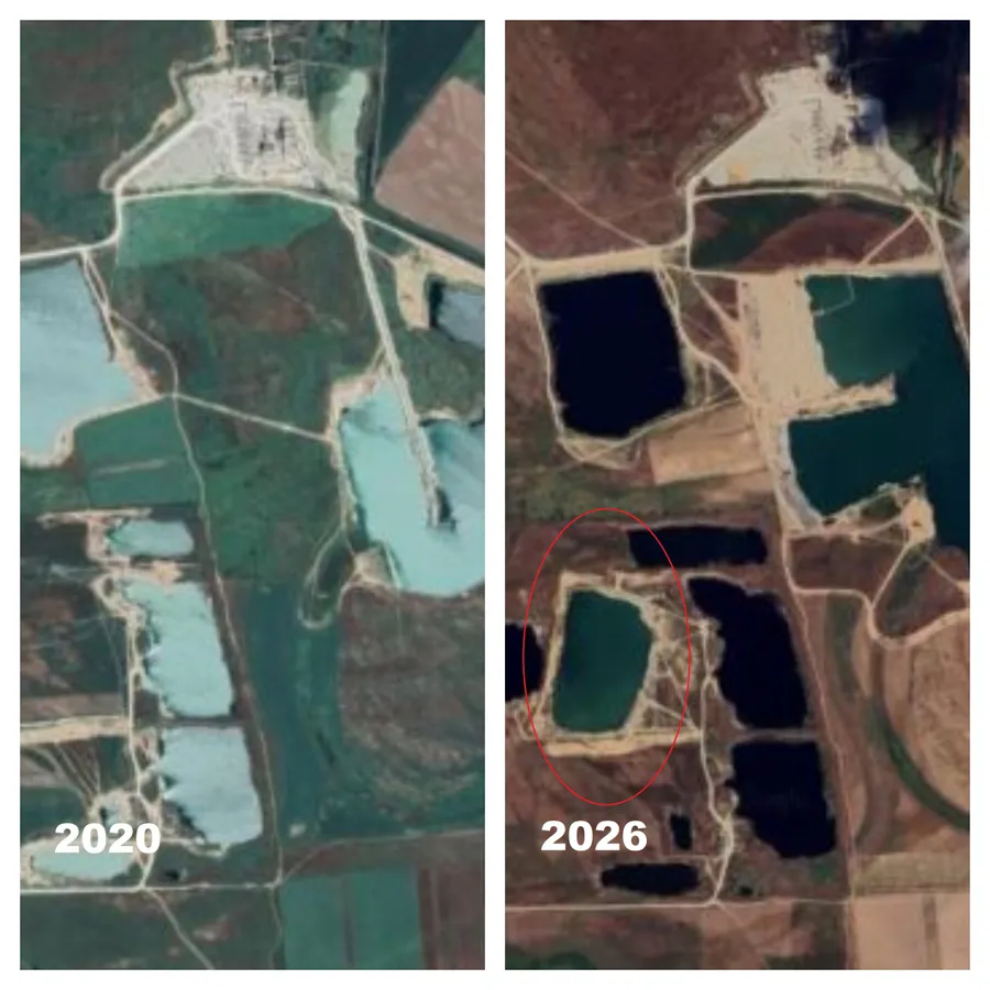 Zona balastierei ilgale de lângă Piatra Olt. Imagini 2020 vs 2026 sursa: Google Earth
