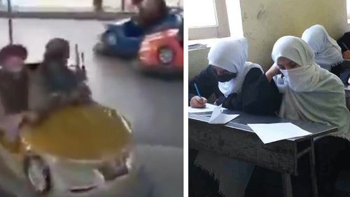 FOTO Talibanii se distrează într-un parc de distracții din Kabul: ”Observaţi cum civilii stau alături de talibani fără nicio teamă” / Propaganda talibană prezintă și imagini cu fete la școală