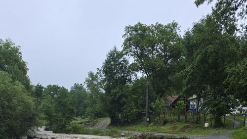 Aproximativ 20 de gospodării dintr-o comună din Bistrița-Năsăud, izolate în urma unei viituri / O apă adâncă de 1,5 metri acoperă drumul