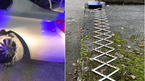 Polițiștii au reușit să oprească un șofer abia după ce i-au spart roțile cu un dispozitiv spike/ Tânărul a fost încătușat, amendat cu 6000 de lei și a rămas fără permis pentru 7 luni