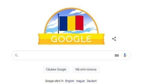 Google Doodle de Ziua Națională a României: drapelul tricolor