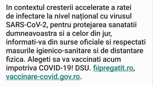 RO-Alert a emis un mesaj de avertizare în marile orașe din România cu îndemn la vaccinare