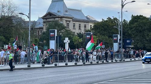 FOTO Câteva zeci de protestatari pro-Palestina s-au adunat în Piața Universității
