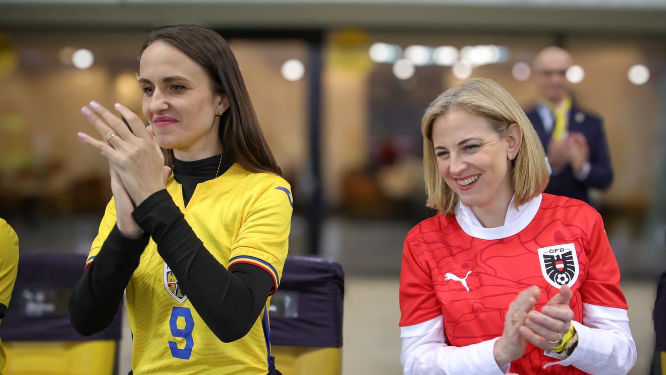 Ministrele de externe român și austriac, Oana Ţoiu și Beate Meinl-Reisinger, la meciul de pe Arena Națională