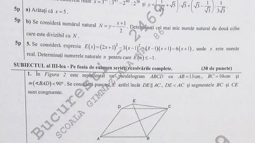 Subiectele de la matematică, Evaluarea Națională 2020: Vezi subiectele pe care le-au avut de rezolvat absolvenții claselor a VIII-a