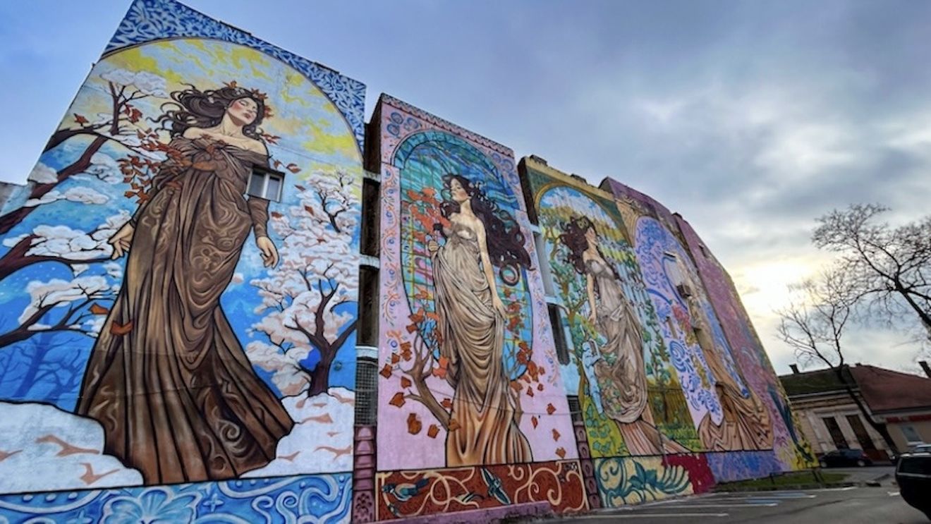 A fost inaugurată cea mai mare pictură murală din Oradea / „Anotimpurile Art Nouveau” acoperă 700 mp