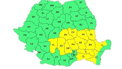 Atenţionare meteorologică de ploi şi vijelii în 14 judeţe