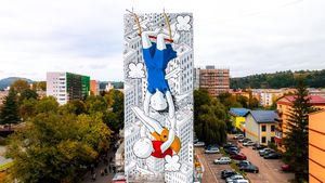 VIDEO Pictură murală de 10 etaje realizată la Reșița / Autorul creației de mari dimensiuni este italianul Francesco Millo, unul dintre cei mai cunoscuți artiști ai genului din lume