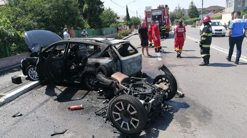 Un motociclist a murit în urma unui accident din Constanța/ Impactul a fost urmat de un incendiu