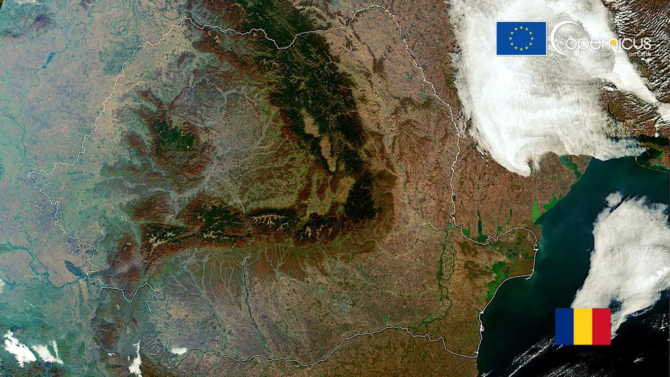 FOTO România văzută din spațiu, într-o imagine surprinsă de satelitul Santinel-3
