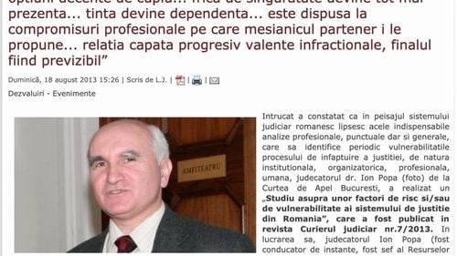 Judecătorul Ion Popa, proaspăt secretar de stat la Ministerul Justiției: Femeia magistrat este o vulnerabilitate a justiției. Ea are foarte puține opțiuni decente de cuplu, iar o relație poate căpăta valențe infracționale