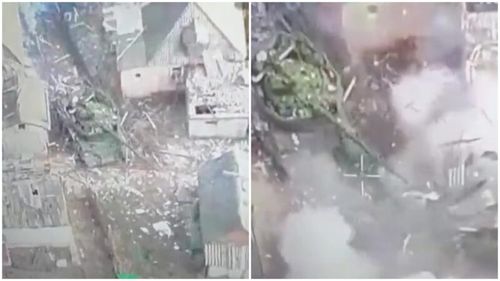 VIDEO Momentul când un tanc ucrainean a „pulverizat” de la câțiva metri distanță, cu un proiectil High-Explosive, o clădire în care se aflau militari ruși care au refuzat să se predea