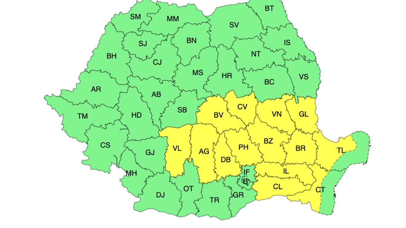 Atenţionare meteorologică de ploi şi vijelii în 14 judeţe