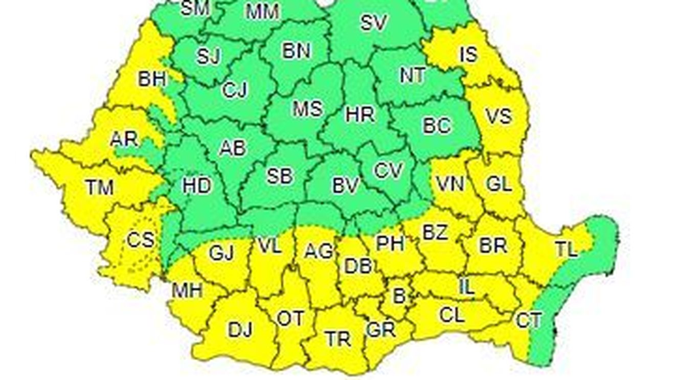 Cod galben de caniculă în cea mai mare parte a țării, sâmbătă și duminică