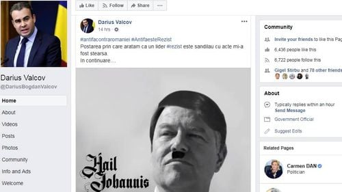 Vâlcov a atins pragul de jos în politică: Postare pe Facebook în care Iohannis apare în postura lui Hitler