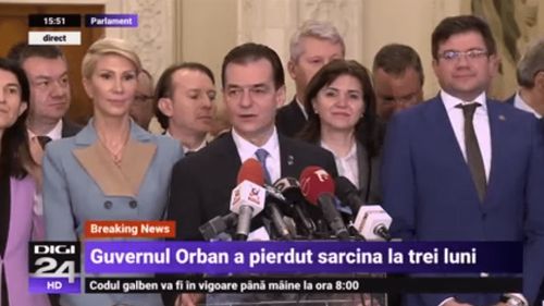 Derapaj mediatic. Burtiera Digi24 după adoptarea moțiunii de cenzură: „Guvernul Orban a pierdut sarcina la trei luni”