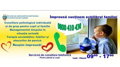 Consiliere psihologică gratuită prin telefon, pentru părinții din Oradea ai căror copii au dificultăți emoționale și comportamentale din cauza distanțării sociale
