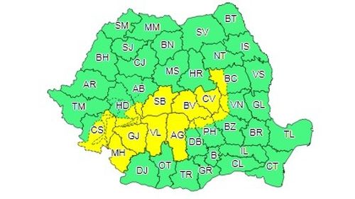 Cod galben de ninsori în zonele de munte și ploaie în sud și Dobrogea