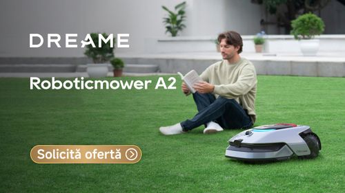 Dreame A2: fără fire, cartografiere 3D, tunde perfect la margine. Evită obstacole și patrulează grădina cu o cameră HDR 1080p. Tundere de înaltă performanță, până la 2.000 m²/zi, sigură inclusiv pentru animalele de companie (P)