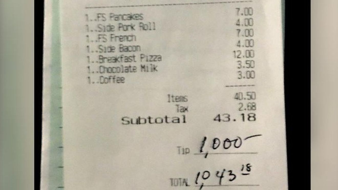 Un client a lăsat personalului unui restaurant din New Jersey un bacşiş de 1.000 de dolari, în semn de mulţumire pentru că a lucrat în timpul pandemiei