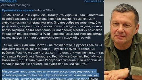 Propagandistul șef al Kremlinului vrea eliminarea “coloniștilor germani, anglo-saxoni și evrei” din Ucraina