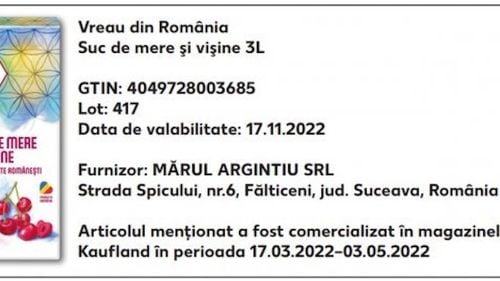 Kaufland retrage de la comercializare un suc de mere și vișine produs în Suceava / S-a descoperit un nivel ridicat al unei toxine ce se găsește frecvent în merele aflate în putrefacție