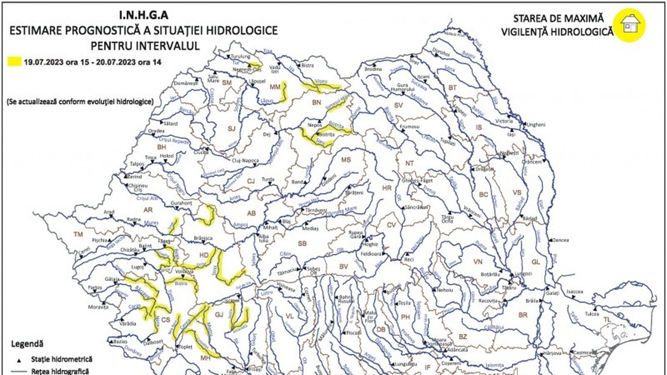 Cod galben de inundații în nordul și sud-vestul țării