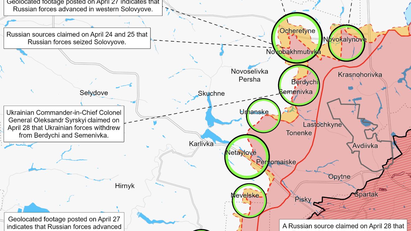 ISW: Retragerea forțelor armate ucrainene în apropiere de Oceretine nu va duce la noi câștiguri tactice rapide pentru Rusia