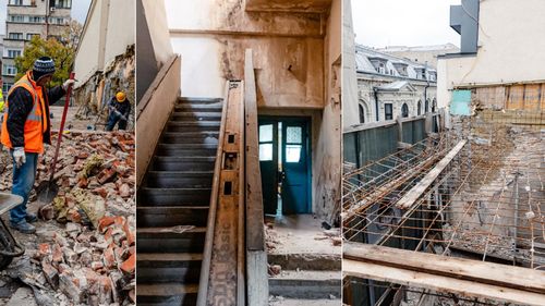 FOTO Clădire cu risc seismic din Centrul Vechi, Strada Lipscani nr.70, demolată și reconstruită