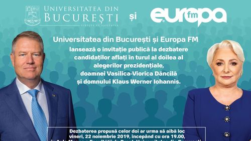 Universitatea din București și Europa FM îi invită pe Iohannis și Dăncilă la dezbatere, pe 22 noiembrie, la Facultatea de Drept