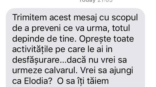 Emilia Șercan a publicat mesajul de amenințare pentru care foștii șefi ai Academiei de Poliție au fost condamnați la închisoare cu suspendare: „Vrei să ajungi ca Elodia? O să îți tăiem picioarele și mâinile”