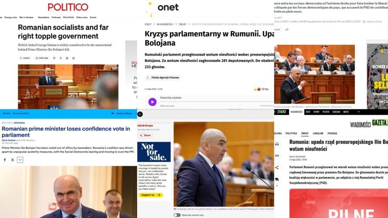 Cum se vede căderea Guvernului Bolojan în presa internațională: “George Simion, cu legături MAGA, creierul din spate” / ”Riscă să arunce țara într-o nouă criză politică” / “Socialiștii și extremiștii de dreapta au dat jos guvernul”