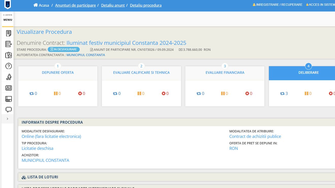Se montează beculețele de Crăciun la Constanța, deși licitația nu a fost finalizată în sistemul de achiziții publice
