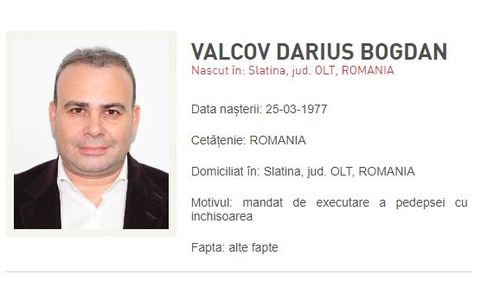 Darius Vâlcov a fost dat în urmărire generală/ Surse: Vâlcov nu mai are domiciliu în România, ci în Italia