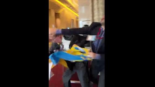 VIDEO Un delegat ucrainean a lovit în față un rus la o reuniune a ţărilor din OCEMN de la Ankara, după ce i-a smuls steagul Ucrainei din mână
