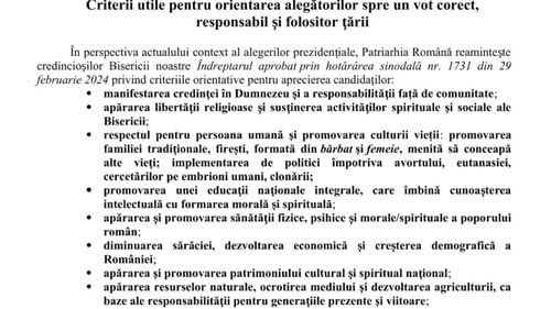 Patriarhia Română se dezice de un comunicat fake prin care ar îndemna la votarea candidatului cu trăsăturile lui Călin Georgescu: ”Circulă pe rețelele de socializare, nu știm cine e responsabil de distribuire”
