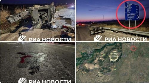 FOTO Ce a mai rămas din mașina lui Kirill Stremousov, omul rușilor în Herson, mort într-un accident de mașină, conform Kremlinului