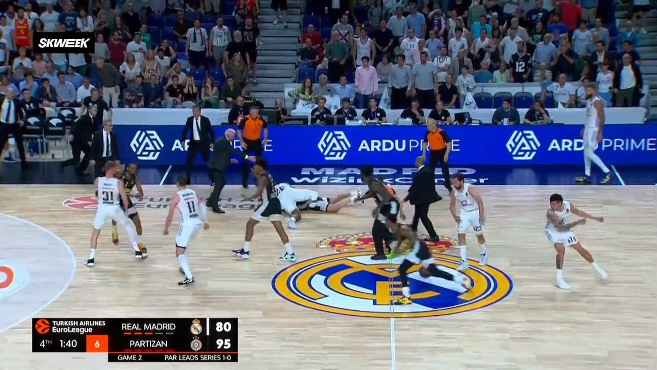 VIDEO Bătaie generală la meciul de baschet Real Madrid-Partizan Belgrad/ Partida a fost încheiată din cauza numărului mare de jucători eliminați